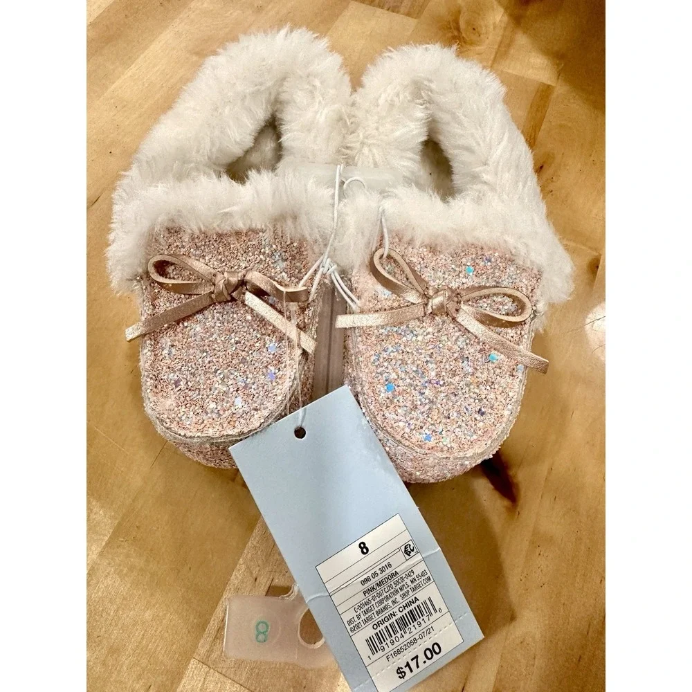 Baby Cat And Jack Pink Glitter Slippers‎ NEW